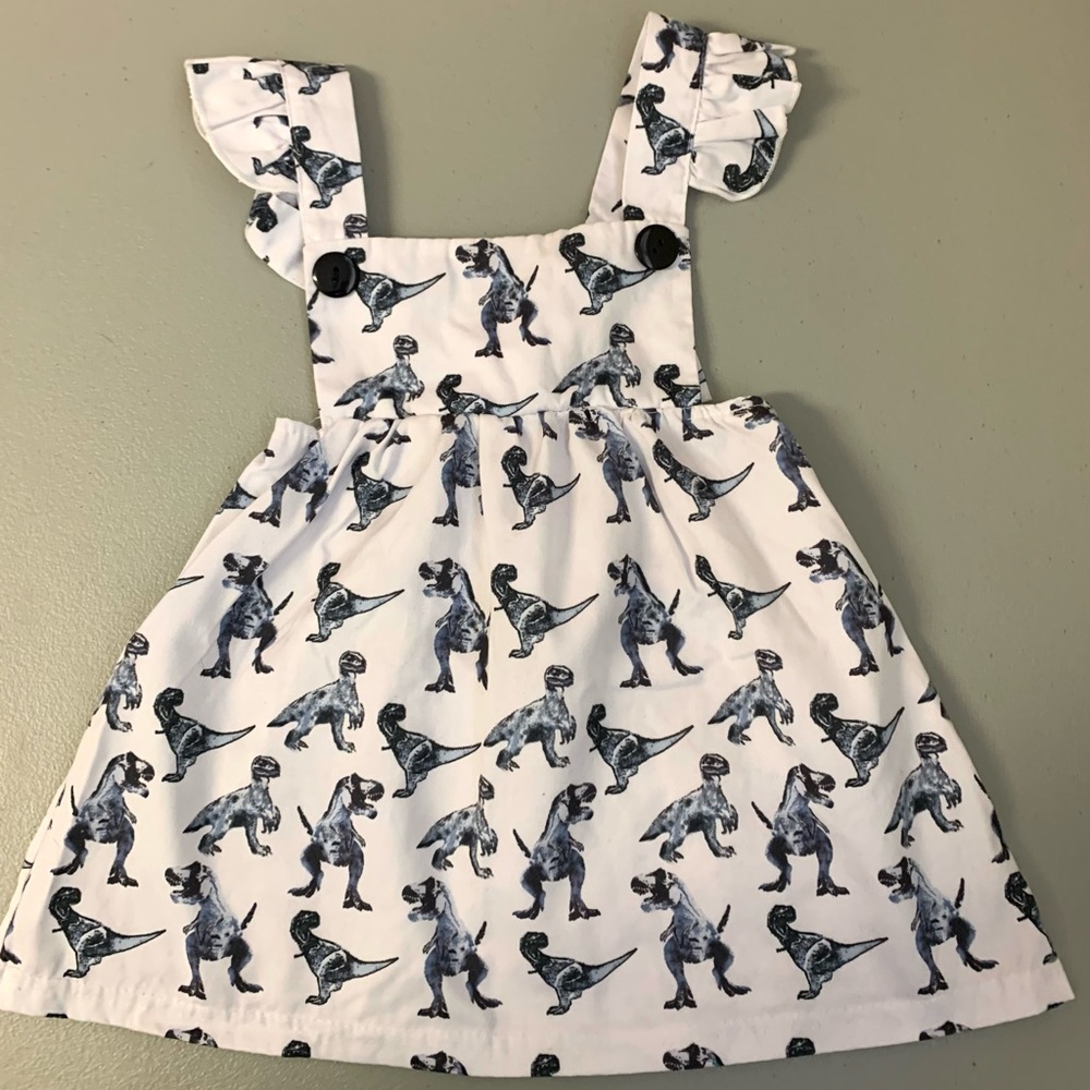 Dinosaur Print Kids Casual Dress - White